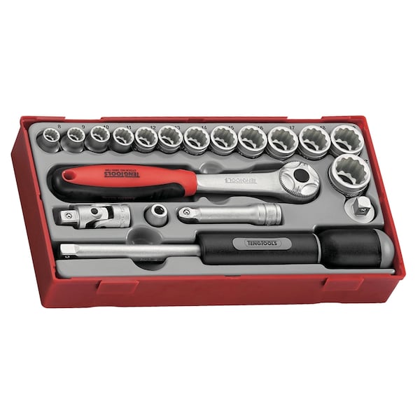 19 Piece 3/8 Inch Drive 12 Point Bi-Hexagon Regular Shallow Socket Set (8MM - 22MM)